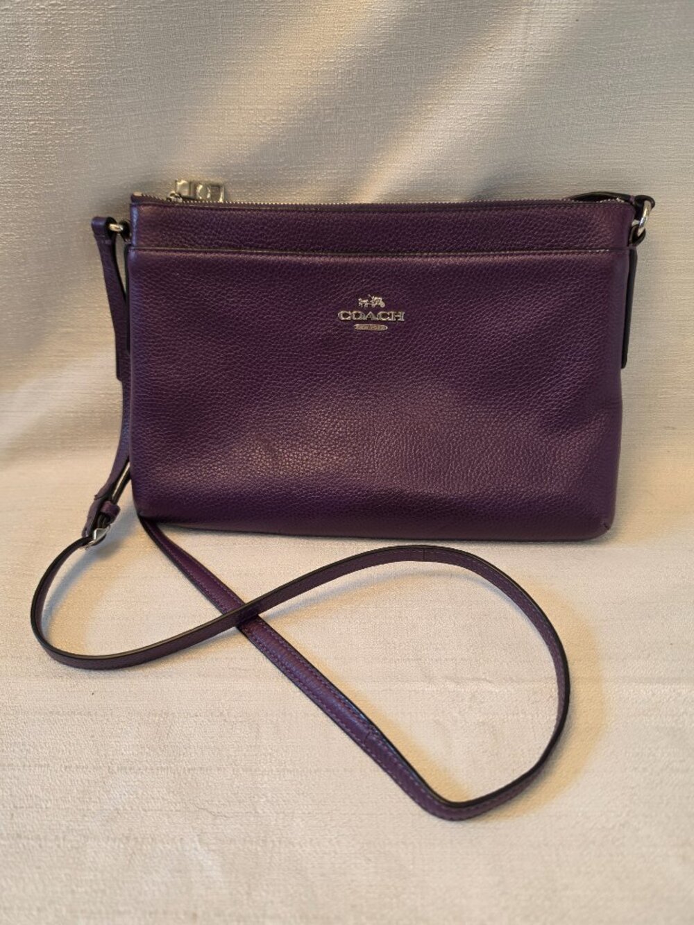Coach Dark Purple Leather Crossbody Bag with Adjustable Buckle Strap